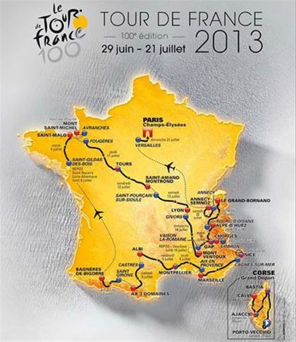 Map of the route of the jubilee Tour de France 2013 cycle race