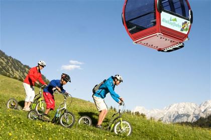 A cable car will comfortably transport you to the top and you whizz down on scooter.