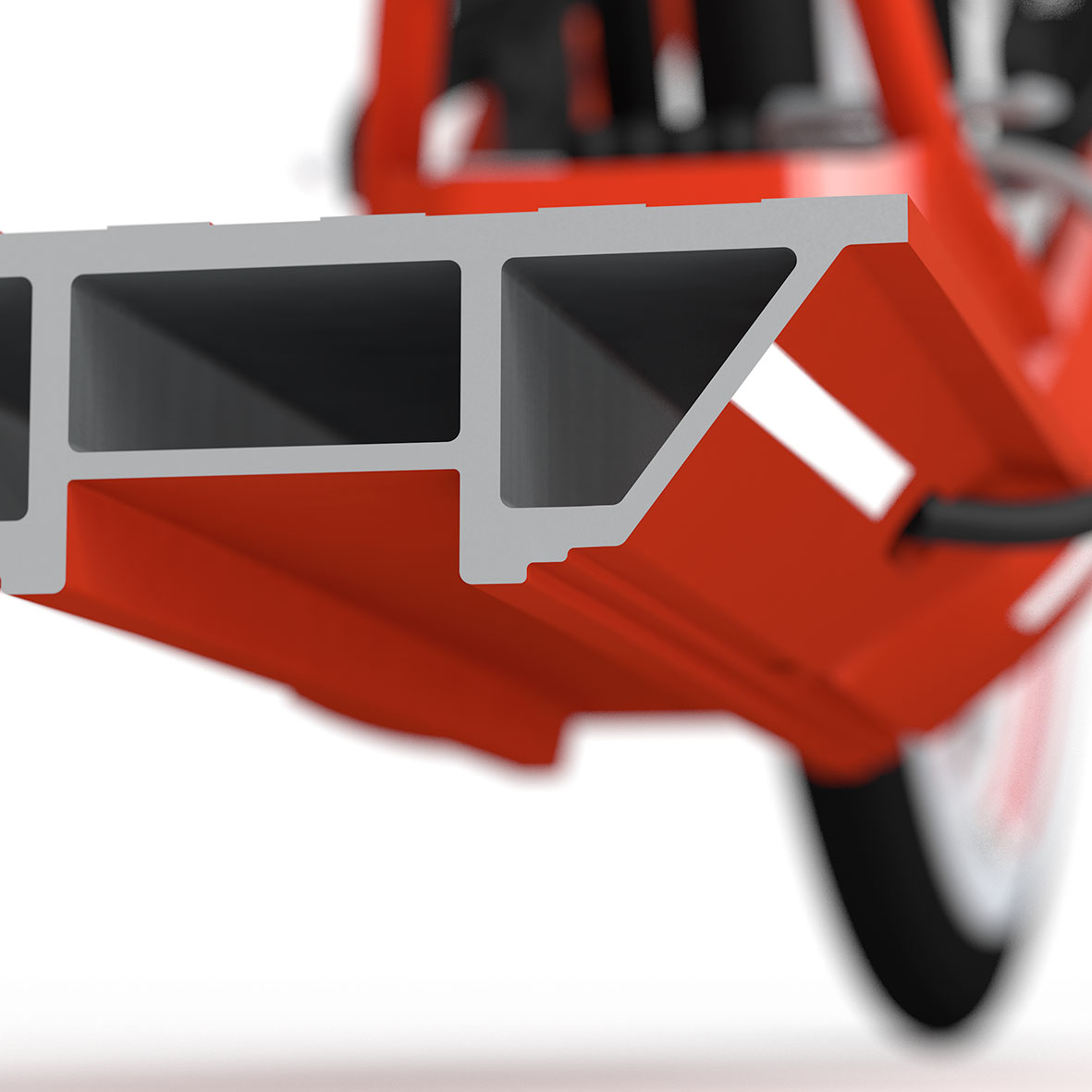The sophisticated footboard shape minimizes scooter-terrain interface and allows for a safe tilt round bends.