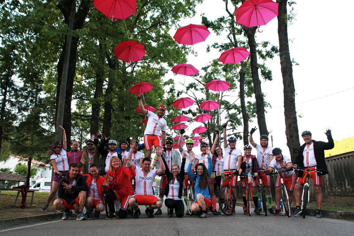 We reached the finish line decorated with pink umbrellas shortly before eighth