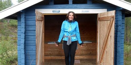 Blue cabins have shared toilets.