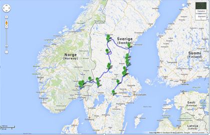 Map of the route of Zdenek's journey