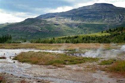 Geothermal area in the canyon of the Hvítá river.