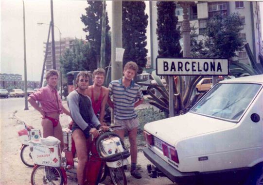 Dušan Peterka (in front) with his friends during their journey through Europe.