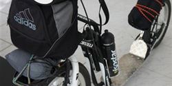Specially adapted scooter is ready for the departure.