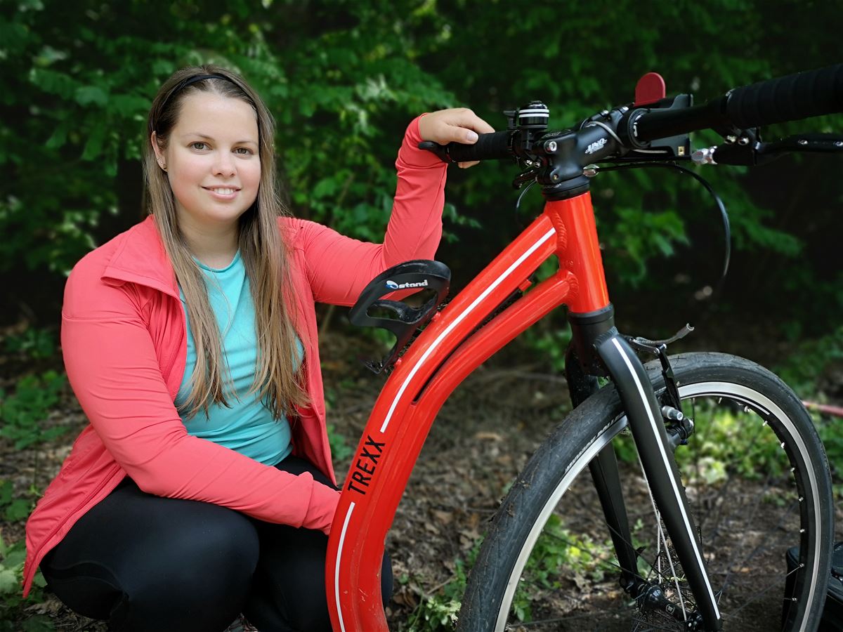 Tereza and her scooter with shortened stem and handlebar