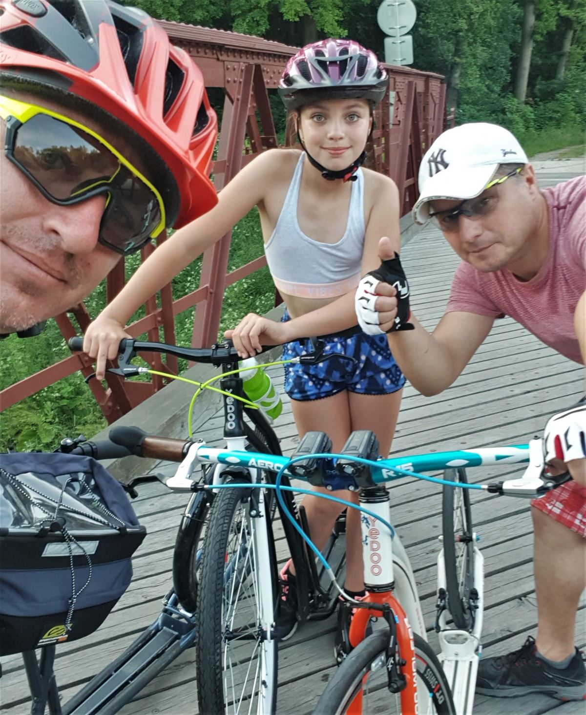 Radek Sláma (left) and his scootering team - his friend Jirka and his daughter Kristýnka.