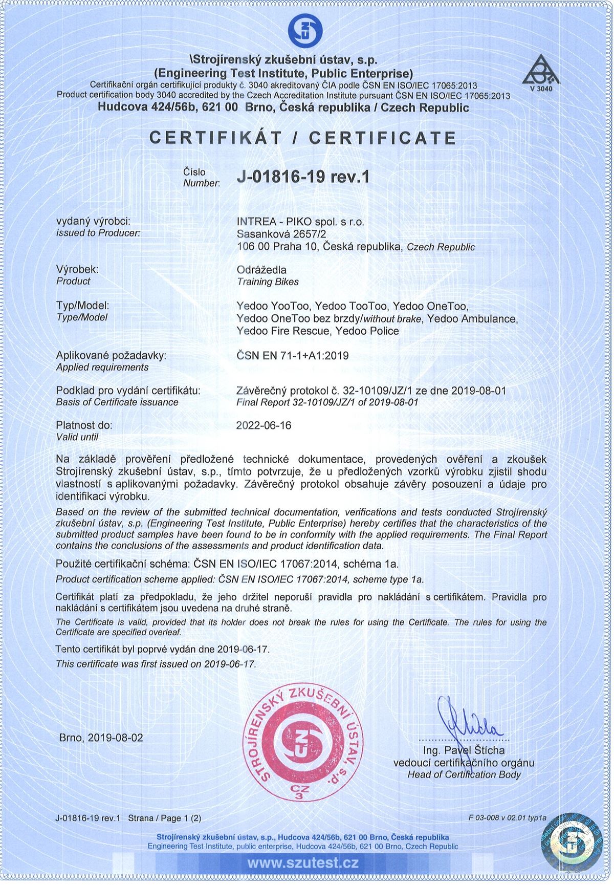 Certifikát bezpečnosti a kvality