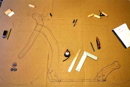 I transferred contours of every single scooter component onto the board with the aid of templates that I had prepared from a cardboard.