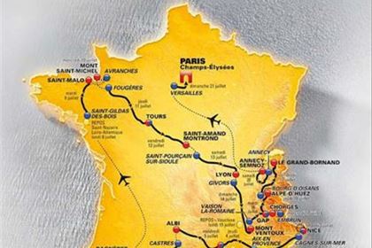 Map of the route of the jubilee Tour de France 2013 cycle race