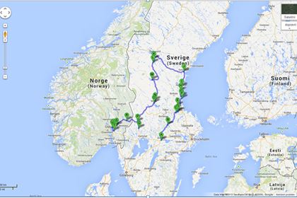 Map of the route of Zdenek's journey