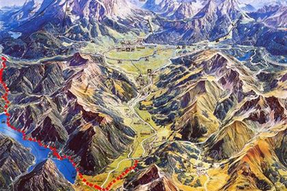 Map of the Austrian side of the tallest German mountain, Zugspitze